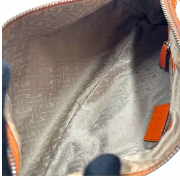 Cole Han Gray Canvas Orange Leather Barrel Satchel - Picture 10 of 16